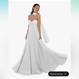 NWT White Strapless Chiffon Maxi Dress with Neck Scarf